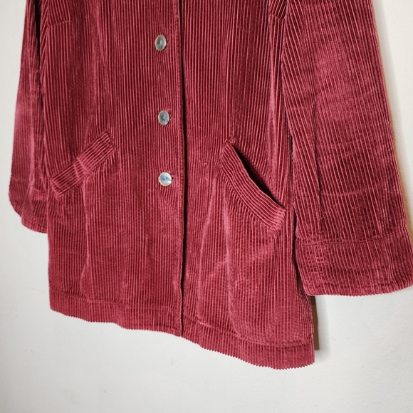 J. Jill Corduroy Red Wine Maroon Pleat Back Button Front Jacket Size Large - Picture 12 of 16